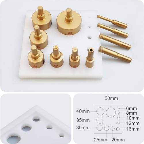 Waies 13 Pieces Diamond Drill Bit Set Dry/Wet Soldering Hollow Drill Hole Saw Set 11 Pieces Hole Opener with Guide Jig Suitable for Ceramic Glass - Image 2