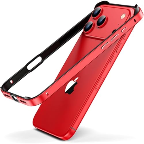 iPhone 17 用 フレームケース アルミバンパー 薄型 軽量 素肌感グリップ 耐衝撃 落下に強い オープン構造で放熱 四隅クッション エッジ保護, 赤い