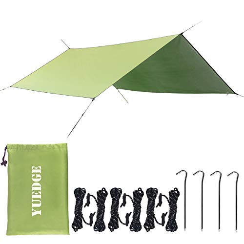 YUEDGE Easy Set Up Portable Waterproof Camping Tarp Shelter Sunshade Rain Tarp, Large=10' x 10'