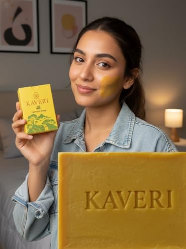Image of KAVERI Turmeric Handmade Soap Bar - Cold-Processed Glow Bar - Pack of 3 (3 * 110g)