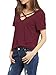 Romastory Women's Summer Tops Bandage V-Neck Casual Girls Tees T Shirt (M, Wine Red)