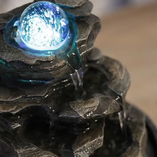 Zen'Light - Zimmerbrunnen Little Rock - Naturwasserfall mit Steineffekt und farbigem LED-Licht - Zen Tischdekoration Ideal für Meditation und Entspannung - Feng-Shui-Objekt Glück - H 23cm