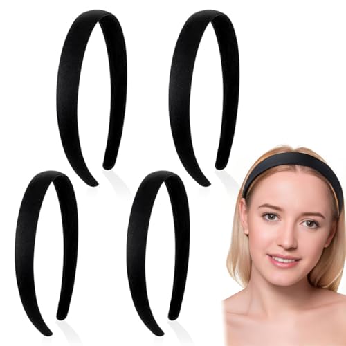 VONJUMA 4 Pcs Diademas Mujer Diademas Acolchadas De Esponja Ancha De 1.5Cm/2Cm Antideslizantes A La Moda Aros Para El Pelo Simples Accesorios Para El Cabello Para Mujeres Y Niñas Negro