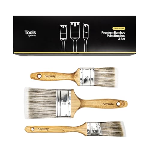 Hemway Paint Brush Set, Pack of 3 Bamboo Paint Brushes for Decorating, Includes 2 Inch 3 Inch & Cutting In 1.5 Brush, for Painting Walls Cupboard Decking Kitchen Fence Decorating Tools