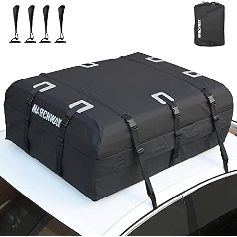 MARCHWAY Waterproof Car Roof Luggage Bag, Weatherproof Soft Shell Rooftop Cargo Carrier Bag for Vehicles with or Without Rack, 4+2 Door Hooks Included (Black, 15 Cubic Feet) Cover