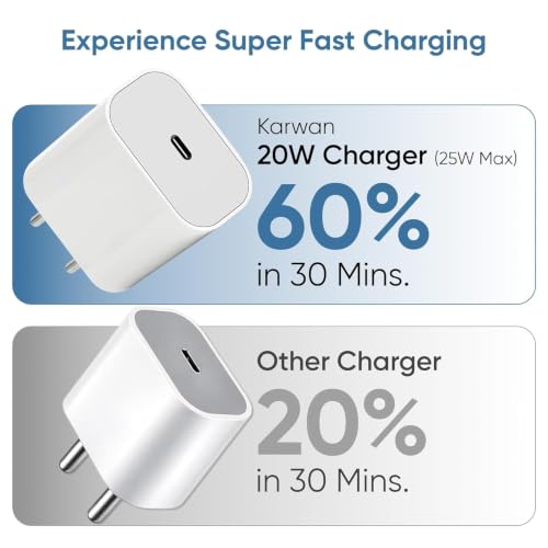 Image of 20W Type C Charger with USB C to Lightning Cable (MFI-Certified) iPhone PD 3.0 Fast Charging Adapter Compatible with iPhone 14 /13 /12 /11 /X /Mini /Pro /Pro Max Series & More, BIS Certified Wall Charger 25W