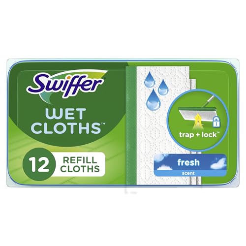 Swiffer Sweeper Wet Mopping Pad Multi Surface Refills for floor mop, Open Window Fresh scent, 12 Count, Packaging May Vary