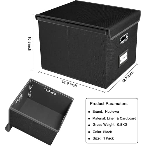 Huolewa Upgraded Portable File Organizer Box, Large Linen Hanging Office Document Storage Box With Lid - Black, Collapsible Filing & Storage Boxes For Office/Decor/Home - 14.9 X 12.7 X 10.8 Inch #TOP5
