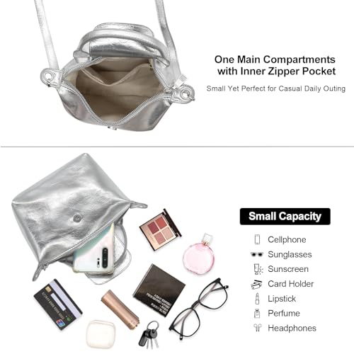 Bolso pequeño bandolera de cuero metálico para mujer miniatura 5