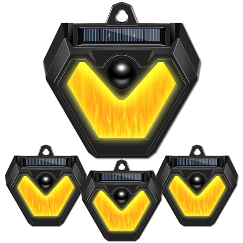Qualirey 4 Pcs Upgraded Solar Nocturnal Animal Repeller Flickering Flame Outdoor Animal Repellent Motion Activated Coyote Deterrent Light for Skunk Deer Chicken Coop Farm Garden Yard(Orange Light)