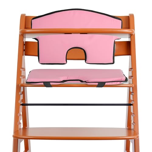 Coussin d'assise et dossier rose pour chaise haute 2 pièces en mousse et polyester