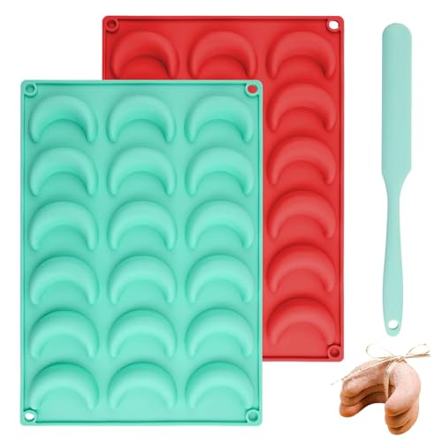 JCUQGDOO 2 Stück Vanillekipferl Backform Silikon, Vanillekipferl Ausstecher,Silikon Form Backformen, Kipferl Backform Kuchenformen für Schokolade Cake Keks