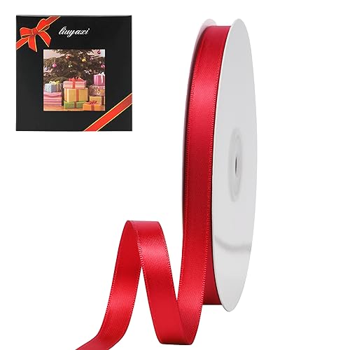 LIUYAXI Double Faced Hot Red Stain Ribbon, 1/2" X 50 Yards, Use for Gift Wrapping, Flower Bouquets, Bows Making, Wedding Decoration, Valentine's Day, Christmas