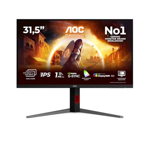 Image of AOC U32G4U 31.5 inch UHD Monitor 160Hz, Fast IPS Panel, 1ms GtG, Adaptive Sync, HDR400, G-Sync Comp., Height Adjustment, (3840x2160 HDMI 2X 2.1 DP 1x1.4 USB Hub) Black /red