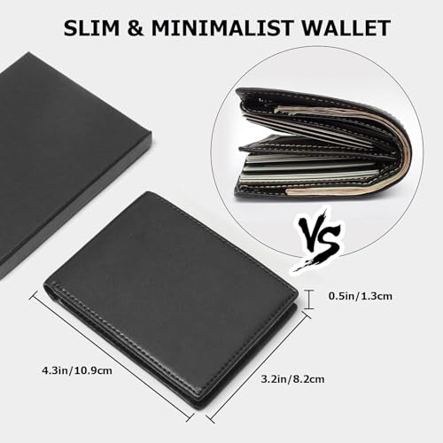 Genuine Leather Wallet for Men, Slim Bifold RFID Blocking with ID Window, Minimalist Design for Daily Use, Stylish and Functional (Black)3