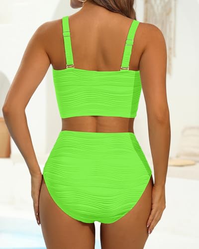 Image of High Waisted Bandeau Bikini Set - Women Strapless Two Piece Swimsuits Ribbed Longline Full Coverage Bathing Suits Swimwear