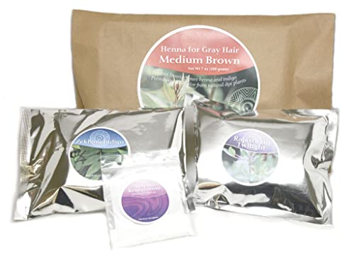 Henna For Gray Hair Medium Brown Kit - All Natural Henna Hair Dye - Ancient Sunrise - Organic Henna for Hair