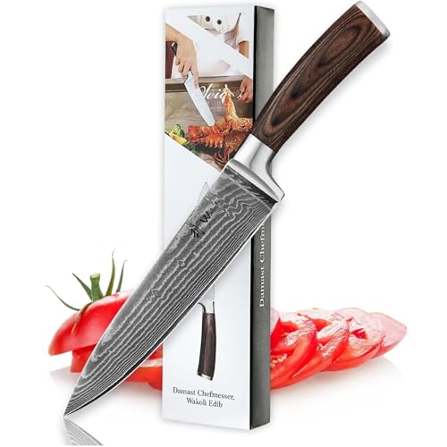 Wakoli Cuchillo De Cocina Damasco, 20cm Cuchillo Chef De Acero Damasco De 67 Capas, Cuchillo De Chef Damasco, Mango De Madera De Pakka Cuchillo De Cocinero Profesional Para Cortar Verdura, Fruta Wakoli Cuchillo De Cocina Damasco, 20cm Cuchillo Chef De Acero Damasco De 67 Capas, Cuchillo De Chef Damasco, Mango De Madera De Pakka Cuchillo De Cocinero Profesional Para Cortar Verdura, Fruta