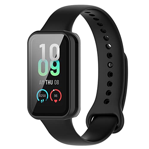 GIOPUEY Case Compatible with Amazfit Band 7, Glass Protective Film + Hard Plastic Bezel, 360° All-round Protection, Amazfit Band 7 Cover - black