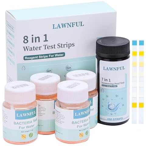 LAWNFUL 8 in 1 Home Water Test kit, 4 Pcs Coliform Bacteria Water Test Kit & 100 Water Test Strips, Detect Hardness, Free Chlorine, Bromine, Cyanuric Acid, Total Chlorine, Alkalinity & pH, Coliform Cover
