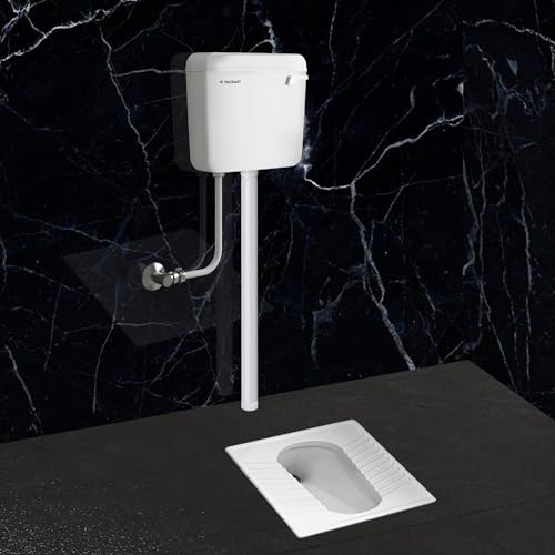 Image of Flush Tank for Toilet WASSMIST Wall Mounted Toilet Cistern | 8 LTR Single Flush Tank | Durable Plastic | Compact Design for Bathroom Use