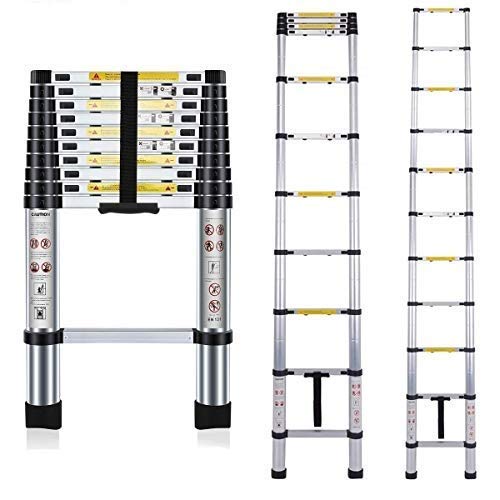 Image of BonKaso VertiPro 3.2M(10.5Ft) Telescopic Ladder | Aluminum Ladder 11 Steps | Multipurpose for Home & Outdoor use with Self Lock Mechanism | EN131 Certified | Max Load Capacity of 150kg