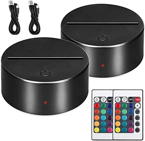 3D LED Light Base, Jestar 2Packs 3D LED Lamp Night Light Base Holder Touch Screen with Remote Control USB Cable for 3D Table Desk Lamps in bedroom child room living room bar shop cafe restaurant offic