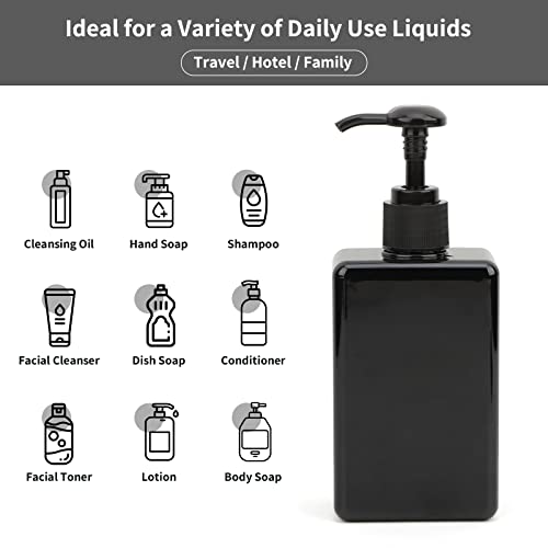 Image of Segbeauty Shampoo Conditioner Dispenser Small, 4 Pack 9.5oz Plastic Square Pump Bottles with Labels, 280ml Refillable Bathroom Soap Dispenser Empty Lotion Liquid Container Travel Cosmetic Bottle Black