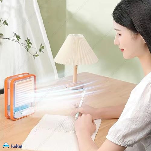 Image of FunBlast Portable Mist Fan - USB Rechargeable Mini Desk Fan with Water Spray, Cooling Table Fan for Travel, Office, Makeup & Outdoor Use (Orange)
