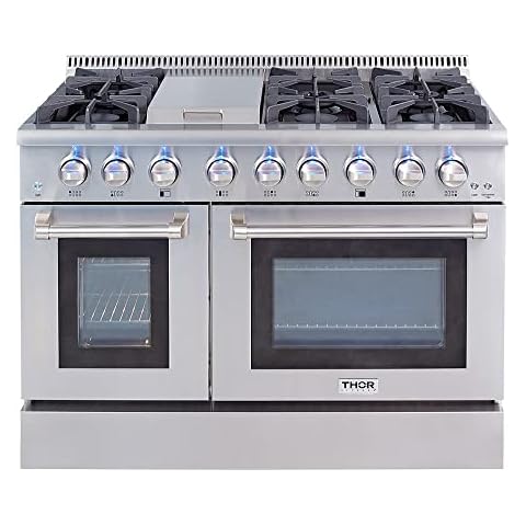 Thor Kitchen HRG4808U 48" Griddle Gas Range with 6 Burners and Double 4.2 cu.Ft and 2.5 cu, ft Oven Capacity Stainless Steel Cover