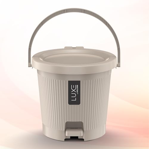 Image of KOLORR Luxe Premium Plastic Pedal Dustbin | Modern Plastic Waste Bin, Trash can with Sleek Design for Home, Kitchen, Office, Bathroom & Washroom - Small, Sand Stone