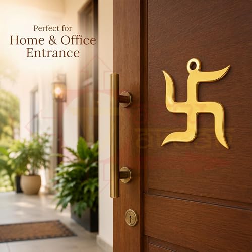 Image of Vastu Brass Swastik Door Sign for All Vastu Problems | Weight-1kg Approx | Prosperity & Success for Vastu Dosh & Nazar Dosh | Size-9 inch Approx |