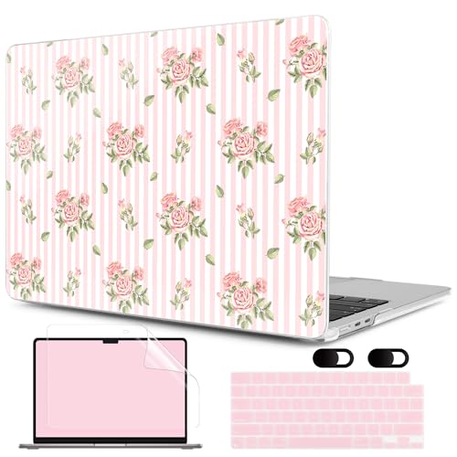 Image of MEEgoodo Case for MacBook Pro 14 inch (M5 /M4 /M3 /M2 /M1) Pro /Max 2026 2025 2024 2023 2021, Case Fit Model A3427 /A3426 /A3434 /A3112 /A3401 /A3185 /A2918 /A2992 /A2779 /A2442, Pink Stripes&Roses