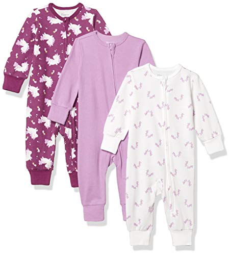 Hanes unisex baby Ultimate Zippin 3 Pack Sleep and Play Suits Layette Set, Purple Print, 12-18 Months US