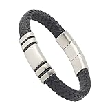 Forge & Foundry Men's Adjustable Black Leather Bracelet | Genuine Woven Leather with Snap Clasp | Design-Led, Artisan Jewelry from London | Single Strand, Brushed Silver Clasp, XL, Navarro