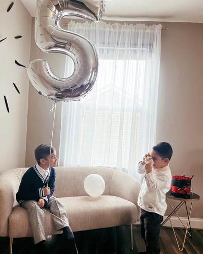 Image of Silver Number 17 Balloon 40 inch, 17 Number Balloons, 17th Silver Birthday Decorations, 17 Year Old Silver Party Supplies