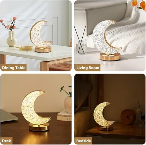 Image of K D 3D Crystal Star Night lamp | USB Powered Star Light Decorative Lamp for Bedroom, Living Room & Gifts with USB Powered (Crystal Moon Light)