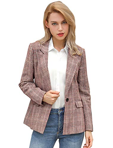 Allegra k women's plaid notched lapel one button houndstooth blaz…
