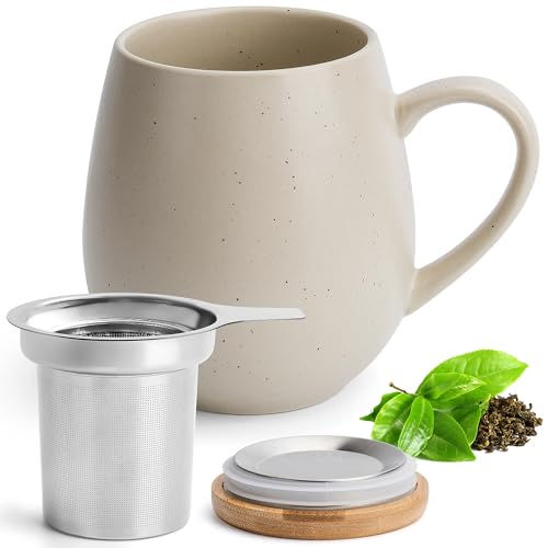 Happy Lemuro Large Tea Cup with Infuser and Lid – 19 oz Steeping Tea Cup – Teacup - Tea Steeper Cup with Handle - Loose Leaf Tea Infuser Mug