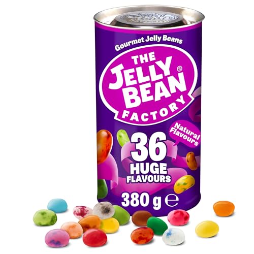 The Jelly Bean Factory Jelly Beans Gift 380 g Can Gluten Free Sweets Birthday - 36 Natural Huge Fruit Flavours Chewy Retro American Sweets for Kids Adults - Gourmet Pick and Mix Jellybeans