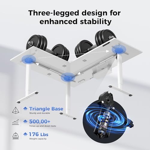 Image of Agilestic Electric L Shaped Standing Desk 75 x 61 Inch with Power Outlet, Height Adjustable Corner Stand up Desk with Cable Management,Sit Stand Home Office Workstation with Splice Board, White