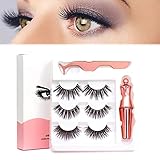 Pestañas Postizas Magneticas Pestañas Postizas 3d Reutilizables Pestañas Postizas Magneticas Naturales Pestañas Postizas Naturales con Delineador de Ojos y Pinzas (3 Pares)