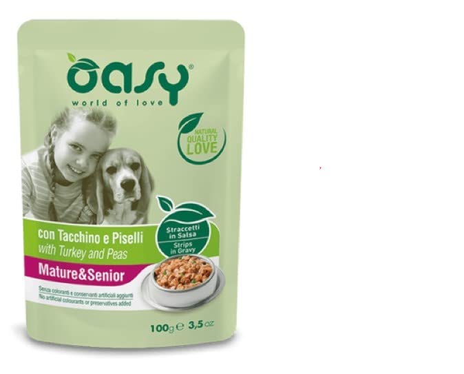 Oasy Cibo Umido Per Cane Straccetti Senior Tacchino e Piselli. 22 BUSTE DA 100g Cadauno