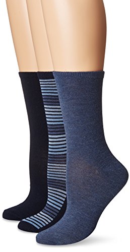 No Nonsense Women's Flat Knit Crew Sock, Striped-Navy, 4-10