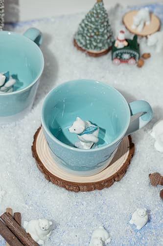 Image of DIHOclub Skiing Polar Bear Ceramic Cup Hidden Animal Inside Mug Cute Cartoon Handmade Figurine Mugs,Holiday and Birthday Gift for Coffee Milk Tea Lovers,12 OZ(Blue White)