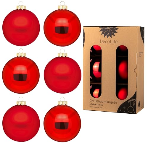 DecoLite: Christbaumkugeln aus Glas Ø 10 cm (6 Stück) - Rot -...