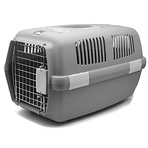 BPS Transportín Rígido Plástico para Perros y Gatos Animales Domésticos Mascota Caja de Transporte IATA 3 Tamaños Elegir (Gris, L: 60 x 39 x 35 cm) BPS-1206GR