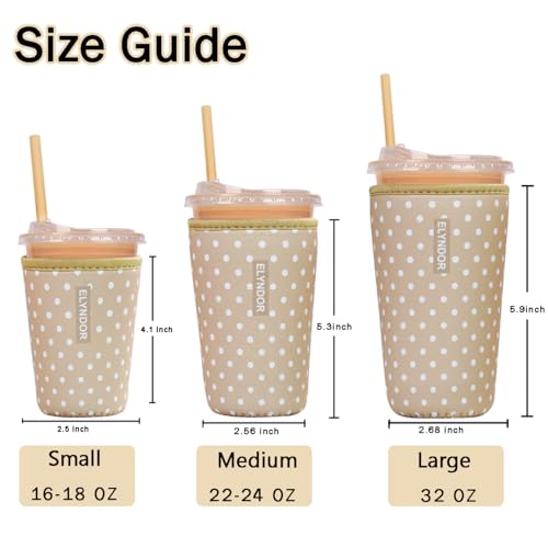 Image of Reusable Insulated Sleeve for Iced Coffee Cup, 3-Pack Coffee Neoprene Drink Sleeve for Cold & Hot Drinks, Beverage Holder for Iced Coffee (Beige Polka Dots)