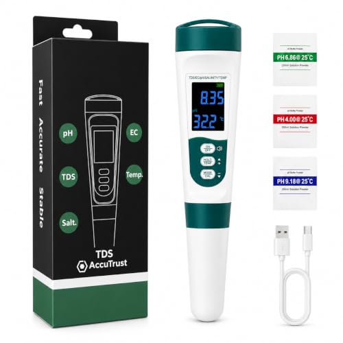 Image of 5-in-1 Digital PH and TDS Meter | Accurate PH, TDS, EC, Salinity & Temperature | Waterproof Swimming Pools, Aquariums, Hydroponics and Drinking Water