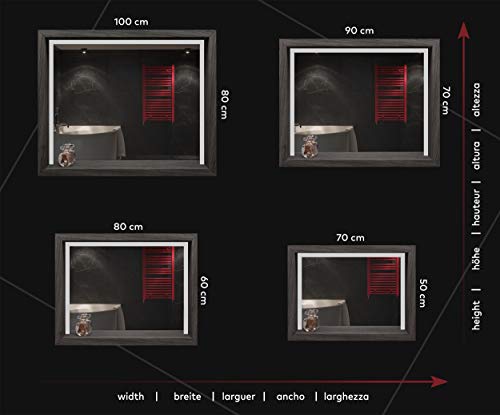 Artforma Modern Bathroom Mirror with LED light 800x1000 mm with Frame and Shelf | Selection of Demister Heat Pad/Bluetooth Speaker - Wall Mounted Illuminated Mirror - Cold White | Lucerne Elm